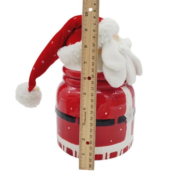 Santa Claus Ceramic Cookie Jar With Cloth Hat & Beard 11 inch  Christmas Vintage - Picture 4 of 9